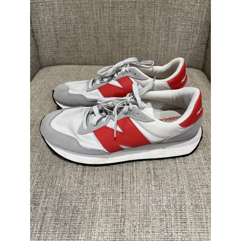 New Balance 237 White/Red w Gray Suede Sneakers MS237BO Size 10 D